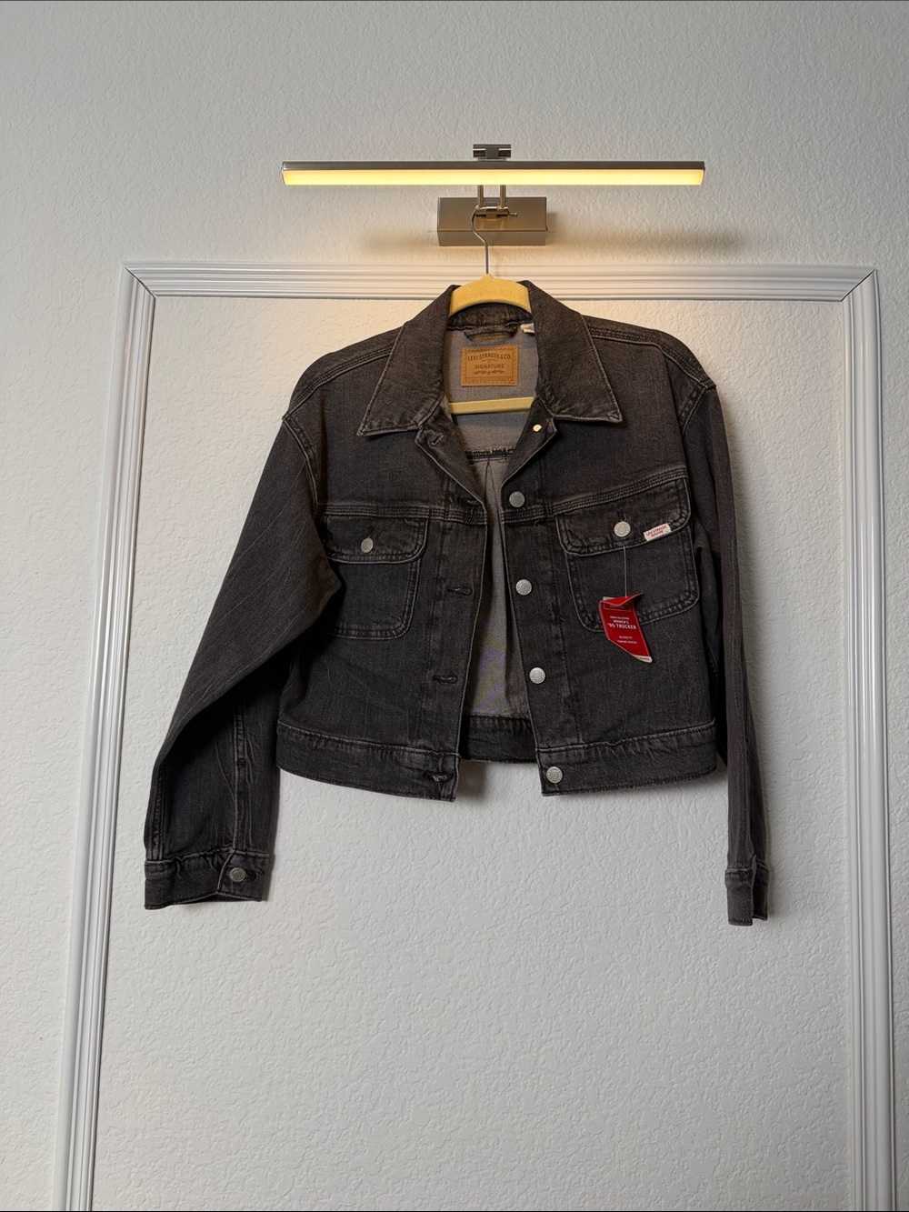 Levi's Washed Black Cropped Denim Jacket